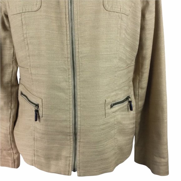 Dana Buchman Tan Linen/Cotton Zippered Jacket, 10 - Picture 3 of 6